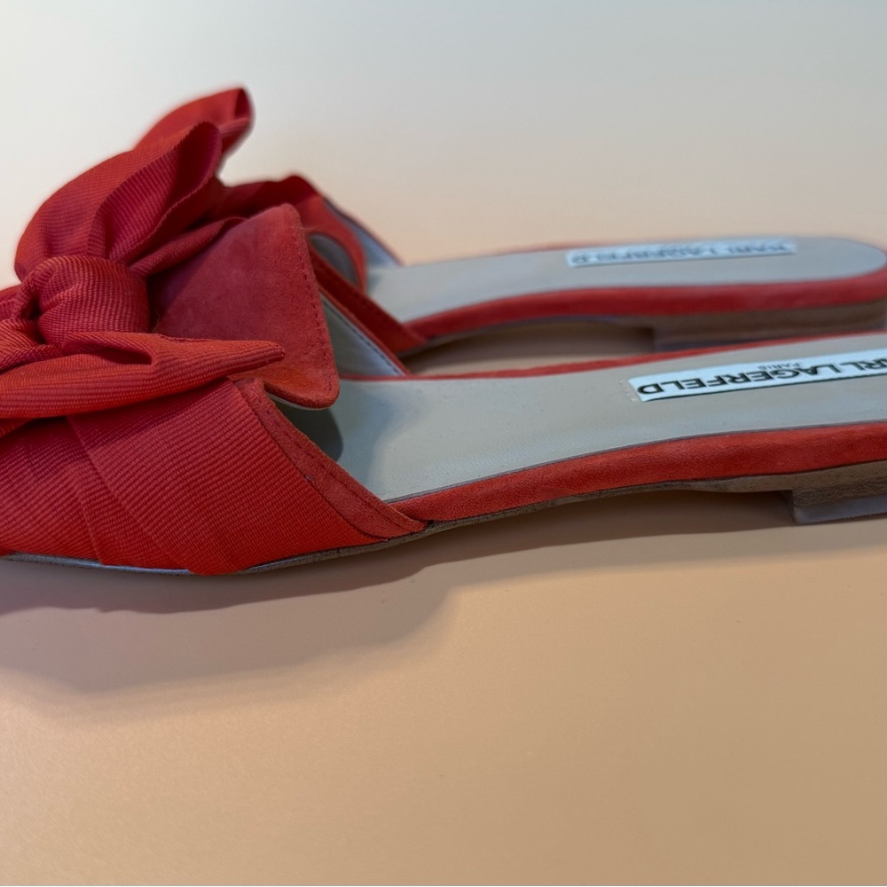 Karl Lagerfeld Orange Bow Slide Mules - Picture 3 of 5